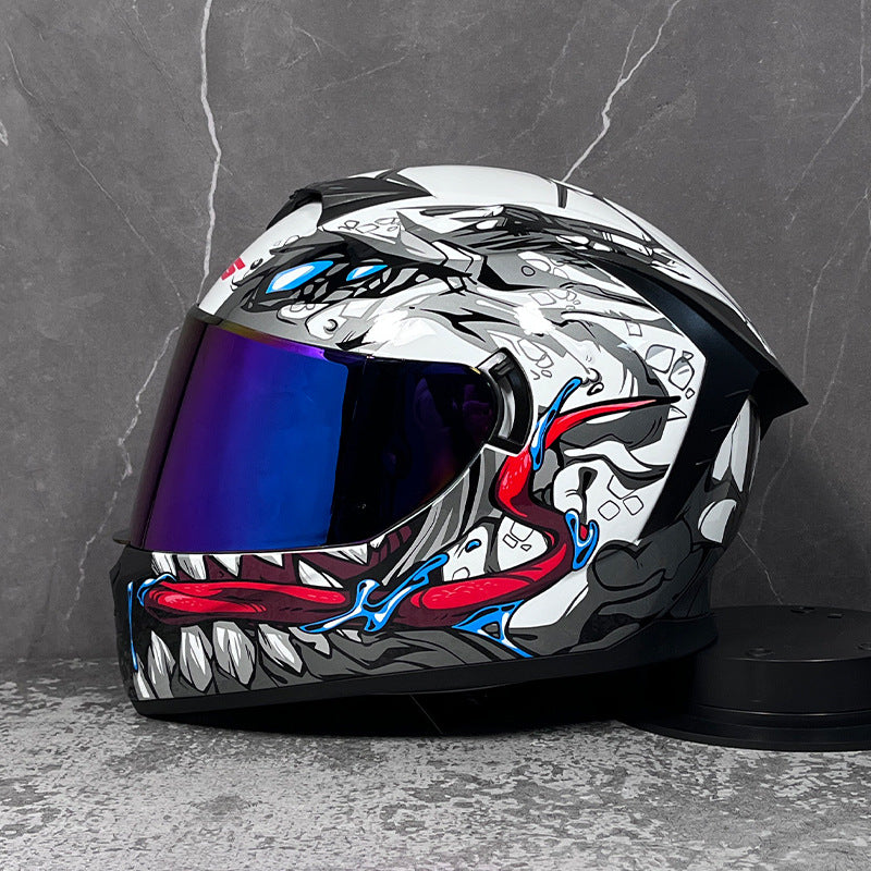 Full-face motorcycle helmet with an iridescent visor-I206