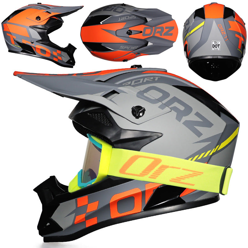 Motocross helmet with lake-blue goggle frame-I223