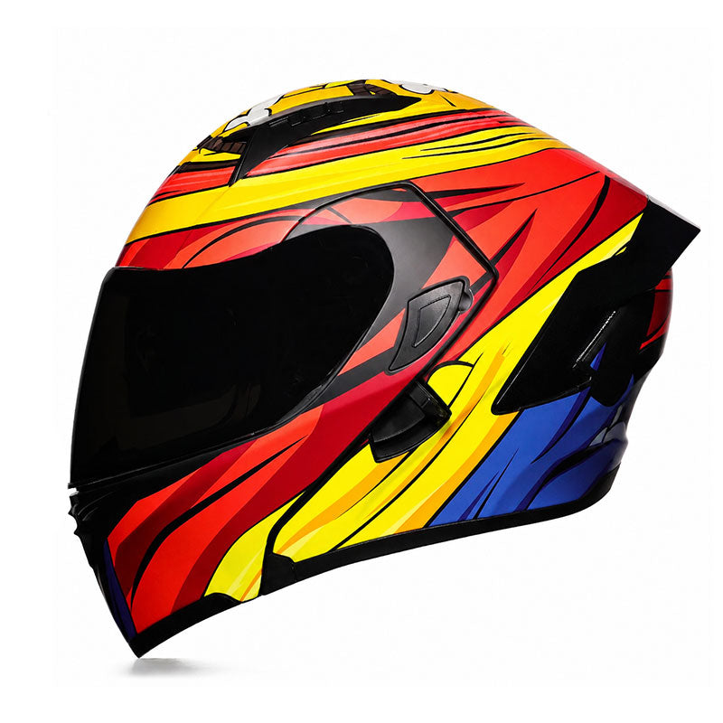 Vibrant Graffiti Dual-Visor Modular Motorcycle Helmet with Rear Spoiler-I154