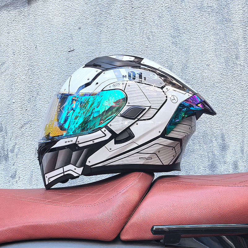 Modular motorcycle helmet with dual visors and a colorful rear spoiler-I151