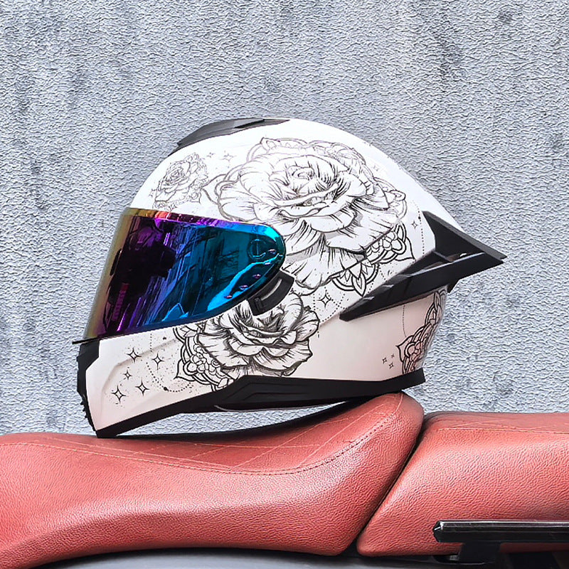 Full-face motorcycle helmet with iridescent visor-I192