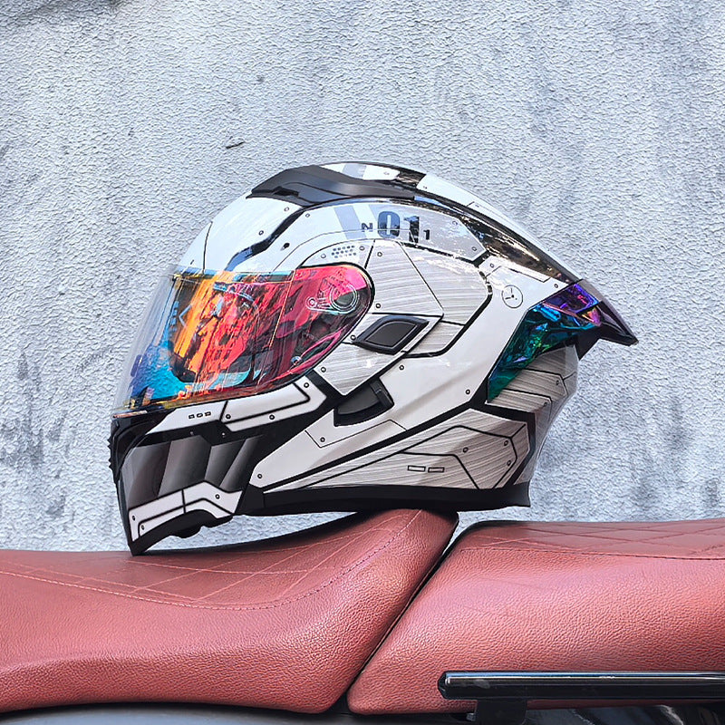 Modular motorcycle helmet with dual visors and a colorful rear spoiler-I151