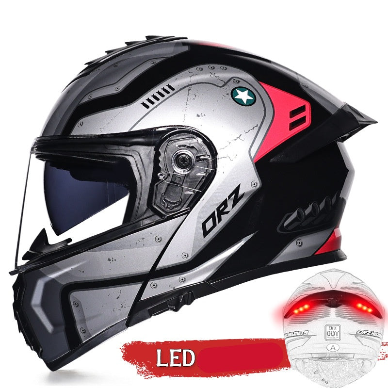 Flip-top dual-lens motorcycle helmet with taillight-I179
