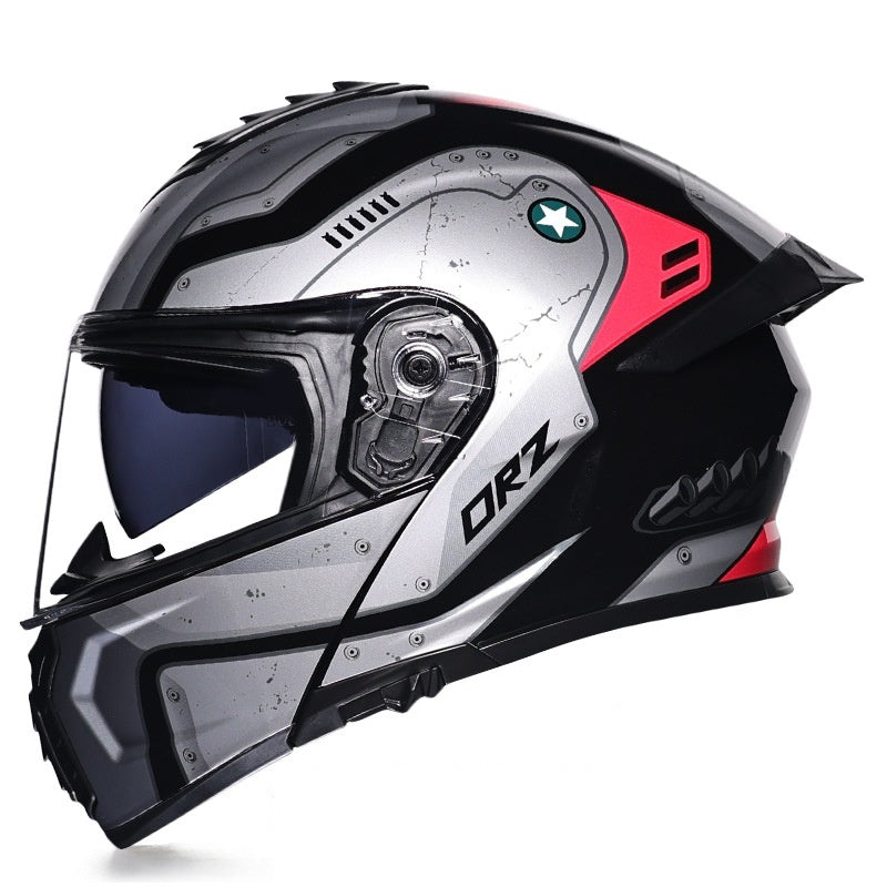 Flip-top dual-lens motorcycle helmet with taillight-I179