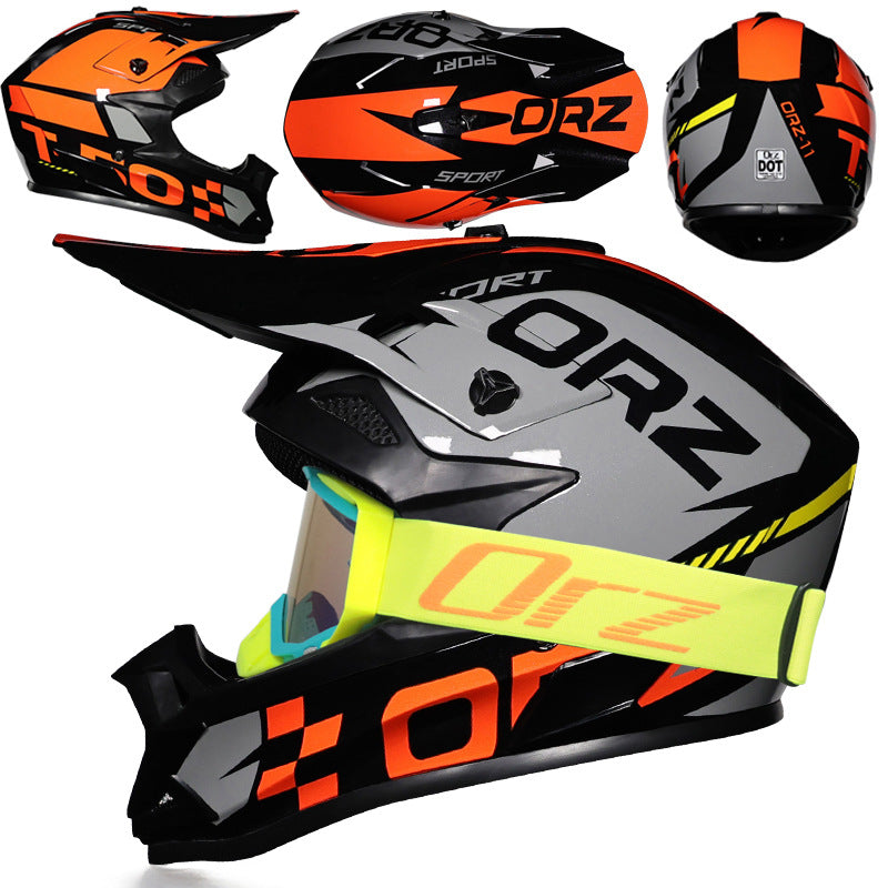Motocross helmet with lake-blue goggle frame-I223