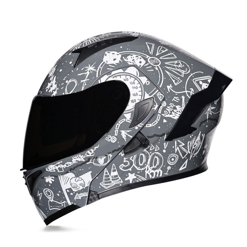 Motorcycle modular helmet with dual visors and a minimalist rear spoiler-I152