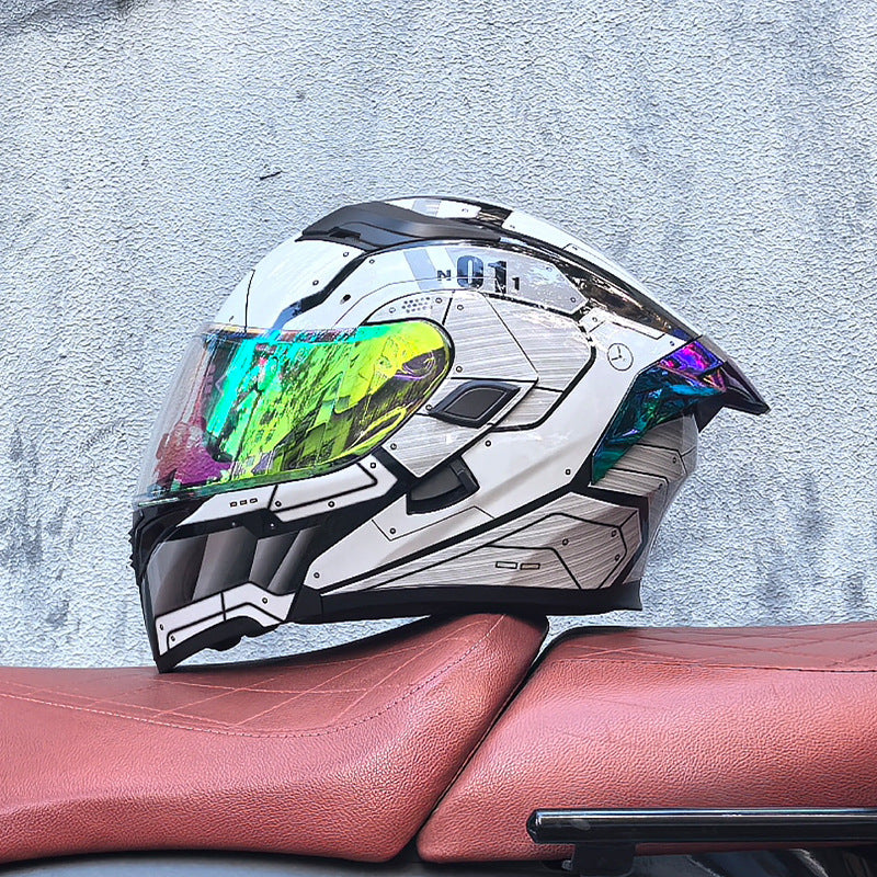 Modular motorcycle helmet with dual visors and a colorful rear spoiler-I151