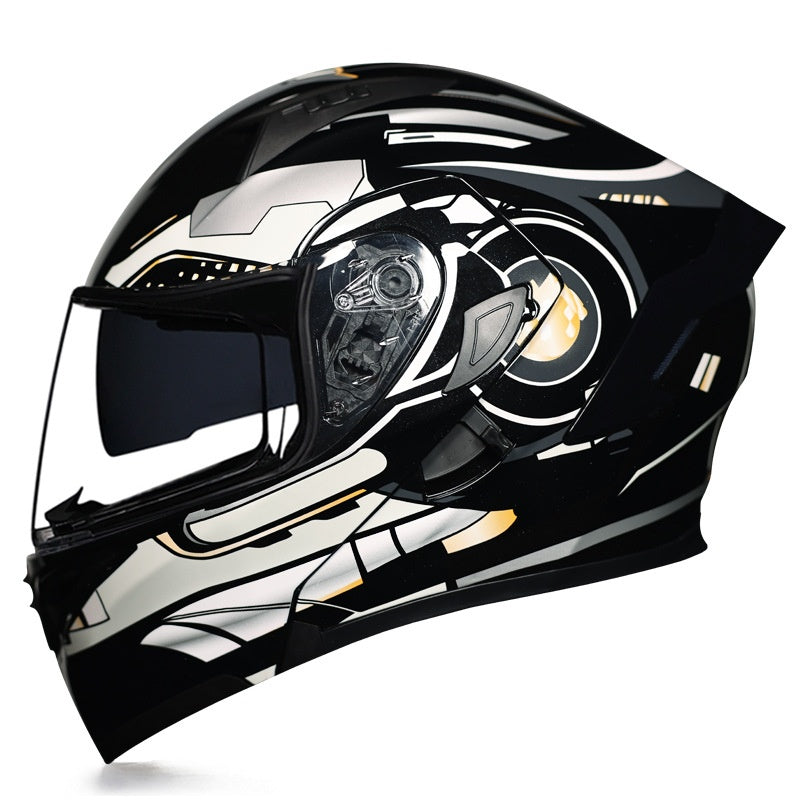 Vibrant Graffiti Dual-Visor Modular Motorcycle Helmet with Rear Spoiler-I154