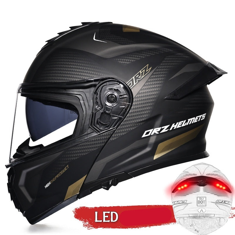 Flip-top dual-lens motorcycle helmet with taillight-I179
