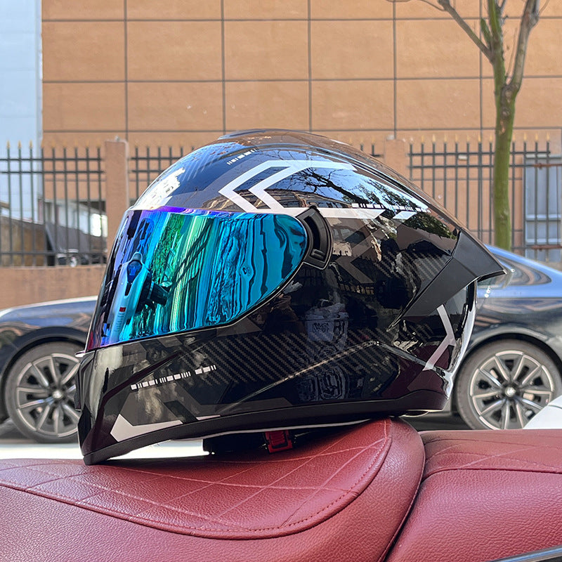 High-end sport-style full-face motorcycle helmet with dual visors-I159