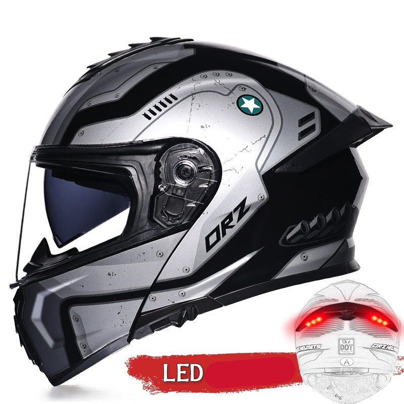 Flip-top dual-lens motorcycle helmet with taillight-I179
