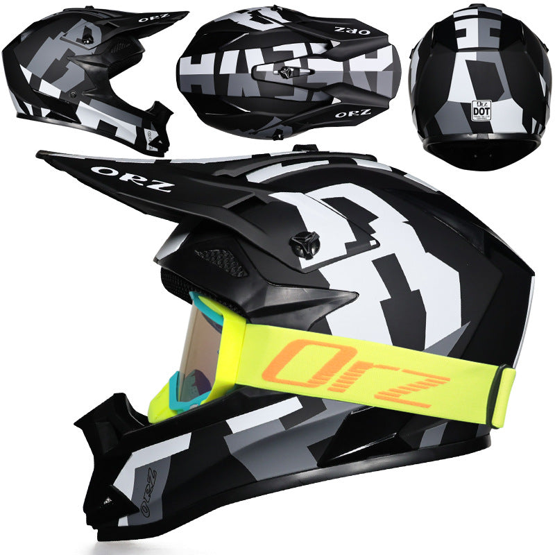 Motocross helmet with lake-blue goggle frame-I223