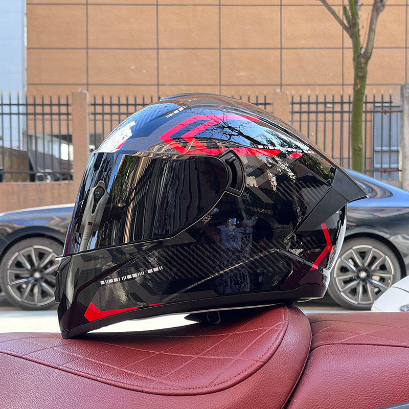 High-end sport-style full-face motorcycle helmet with dual visors-I159