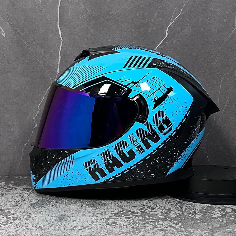 Full-face motorcycle helmet with an iridescent visor-I206