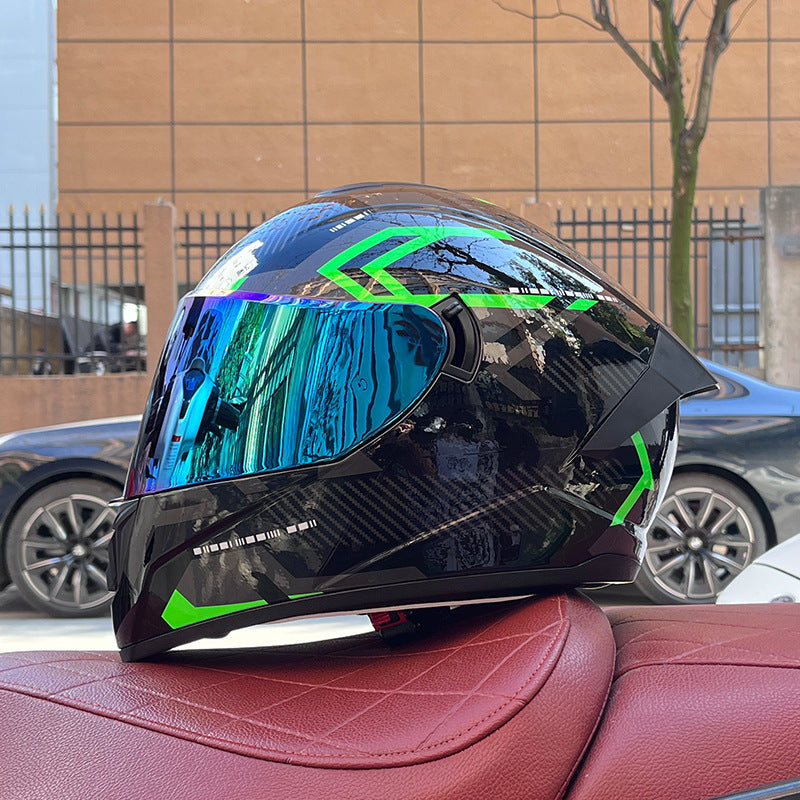 High-end sport-style full-face motorcycle helmet with dual visors-I159