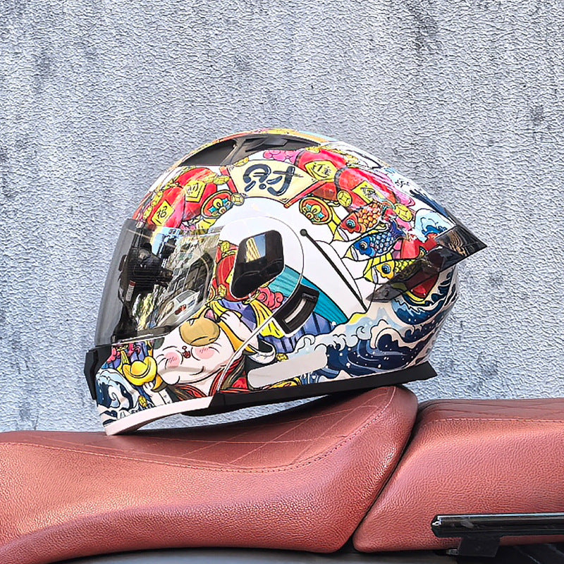 Flip-up motorcycle helmet with aurora-style finish and dual visor-I186
