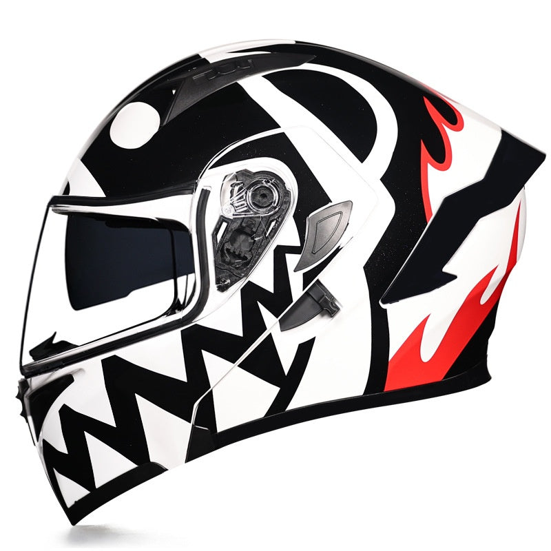 Vibrant Graffiti Dual-Visor Modular Motorcycle Helmet with Rear Spoiler-I154