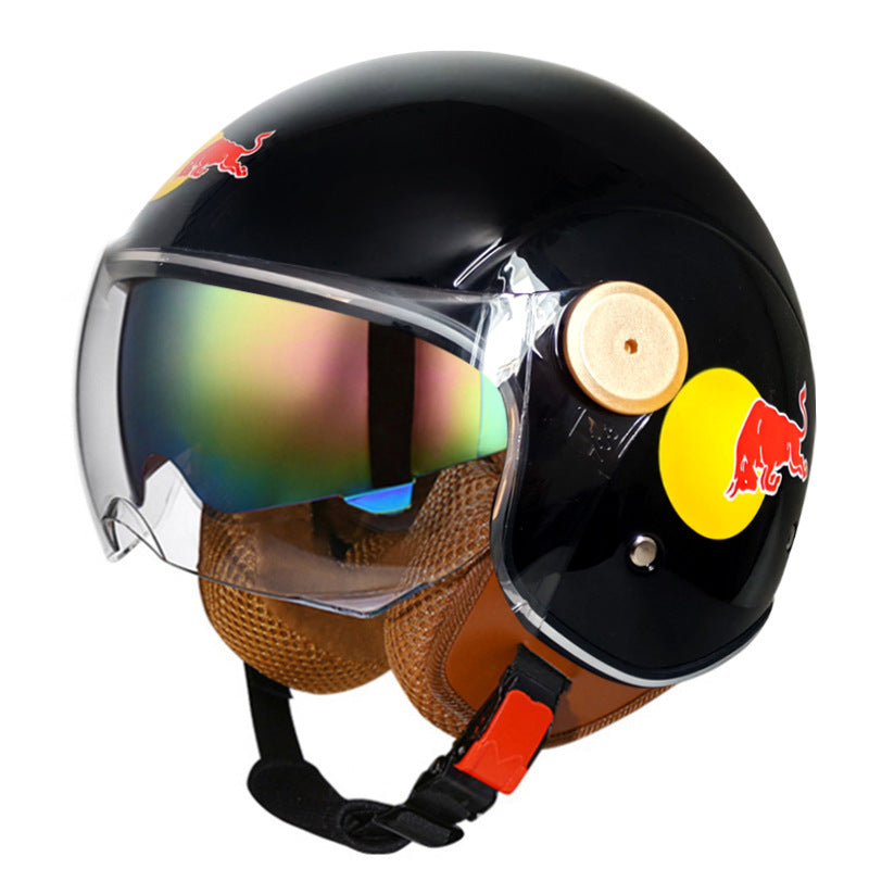 Retro 3/4 open-face motorcycle helmet with dual visors- I71