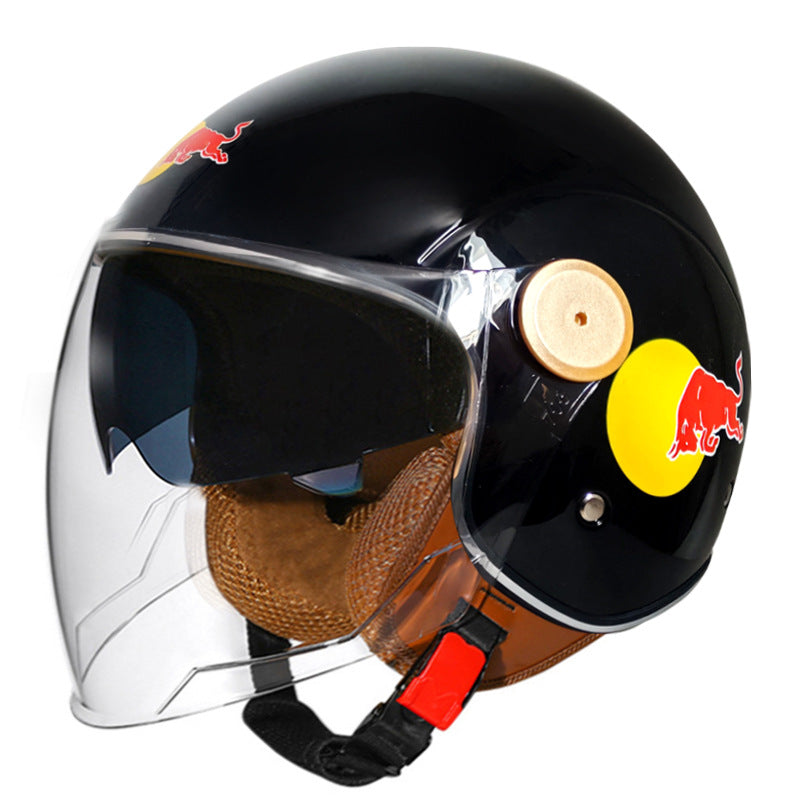 Retro 3/4 open-face motorcycle helmet with dual visors- I71