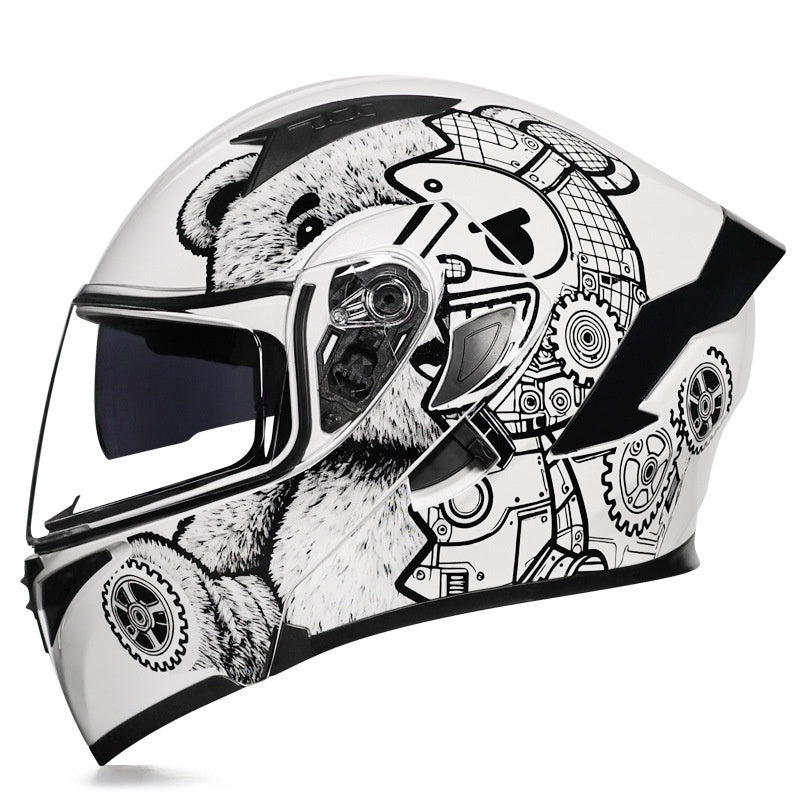 Vibrant Graffiti Dual-Visor Modular Motorcycle Helmet with Rear Spoiler-I154