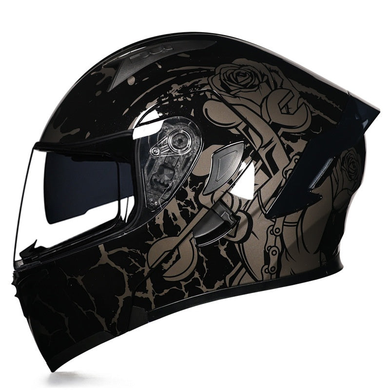 Vibrant Graffiti Dual-Visor Modular Motorcycle Helmet with Rear Spoiler-I154