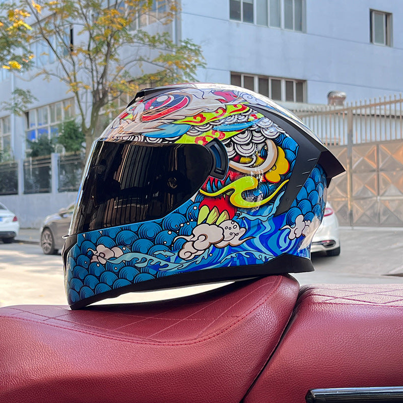 Dazzling Full-Face Motorcycle Helmet with Dual Visors (Racing Style)-I158