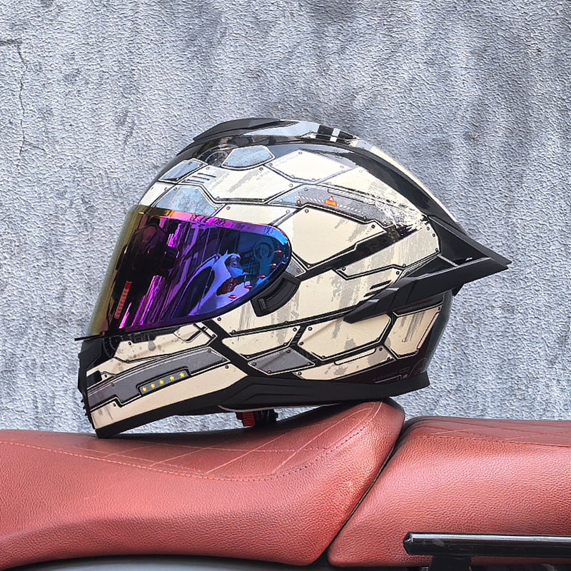 Full-face motorcycle helmet with iridescent visor-I192