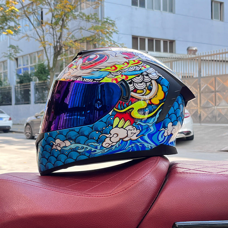 Dazzling Full-Face Motorcycle Helmet with Dual Visors (Racing Style)-I158