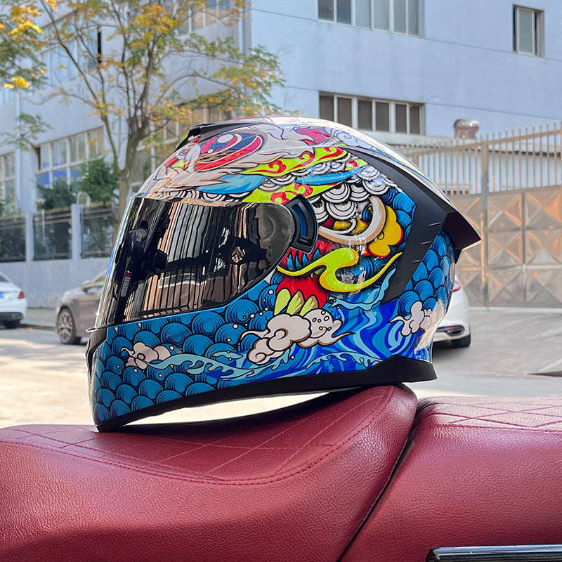 Dazzling Full-Face Motorcycle Helmet with Dual Visors (Racing Style)-I158