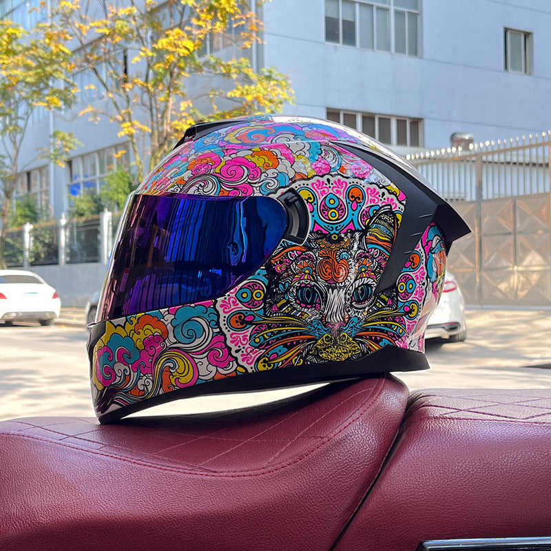 Dazzling Full-Face Motorcycle Helmet with Dual Visors (Racing Style)-I158