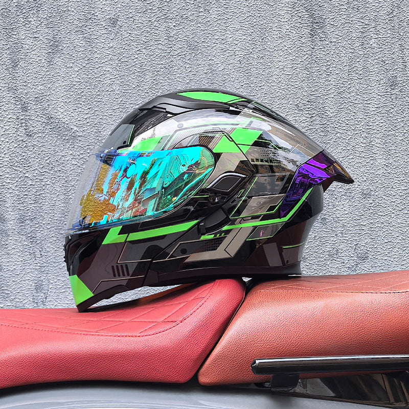 Modular motorcycle helmet with dual visors and a colorful rear spoiler-I151