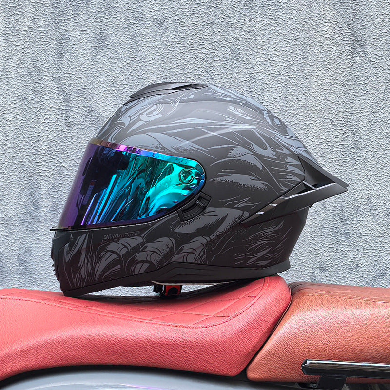 Full-face motorcycle helmet with iridescent visor-I192
