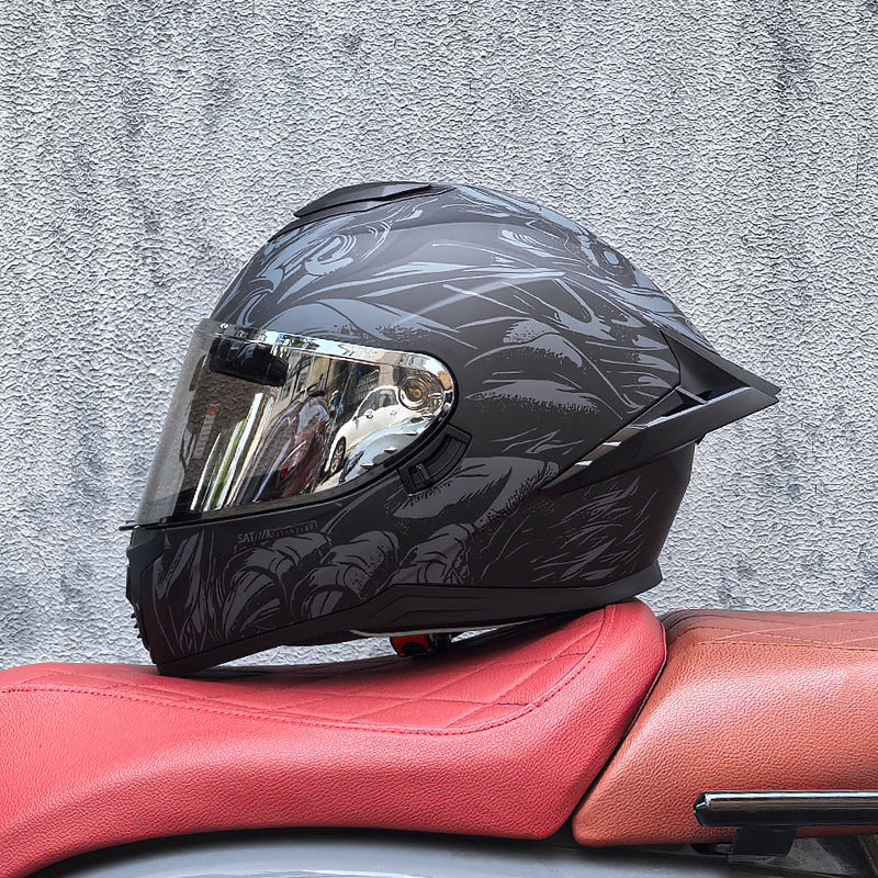 Full-face motorcycle helmet with dual visors (silver visor)-I193