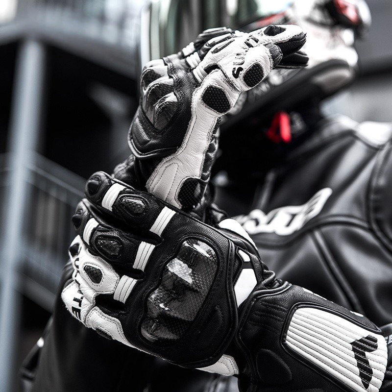 CE2 grade 3K carbon fiber genuine leather gloves - GT01