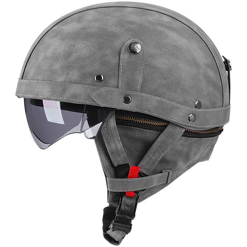 DOT Vintage Leather Motorcycle Helmet with Goggles- I06