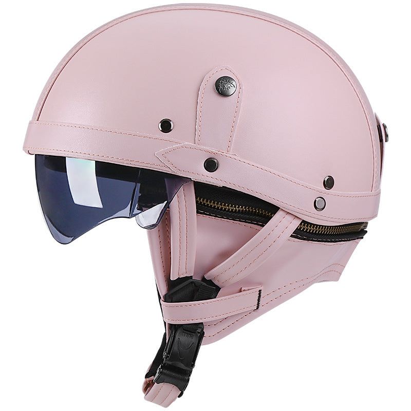 DOT Vintage Leather Motorcycle Helmet with Goggles- I06
