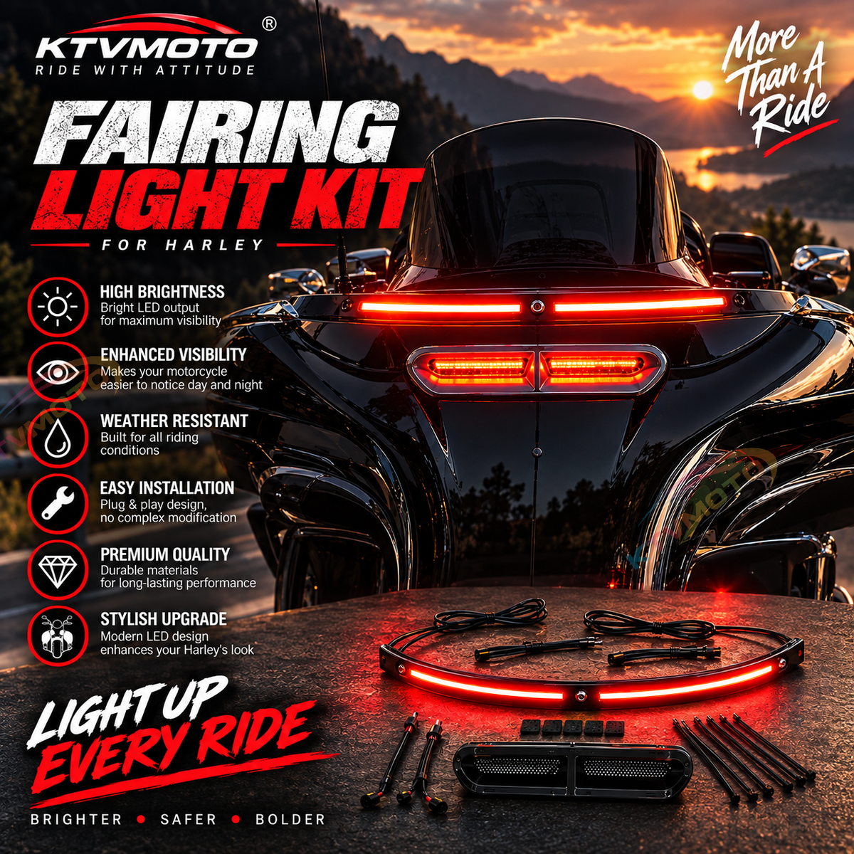 KTVMOTO Harley LED Auxiliary Light Soft Glow Trim Strip-ML07
