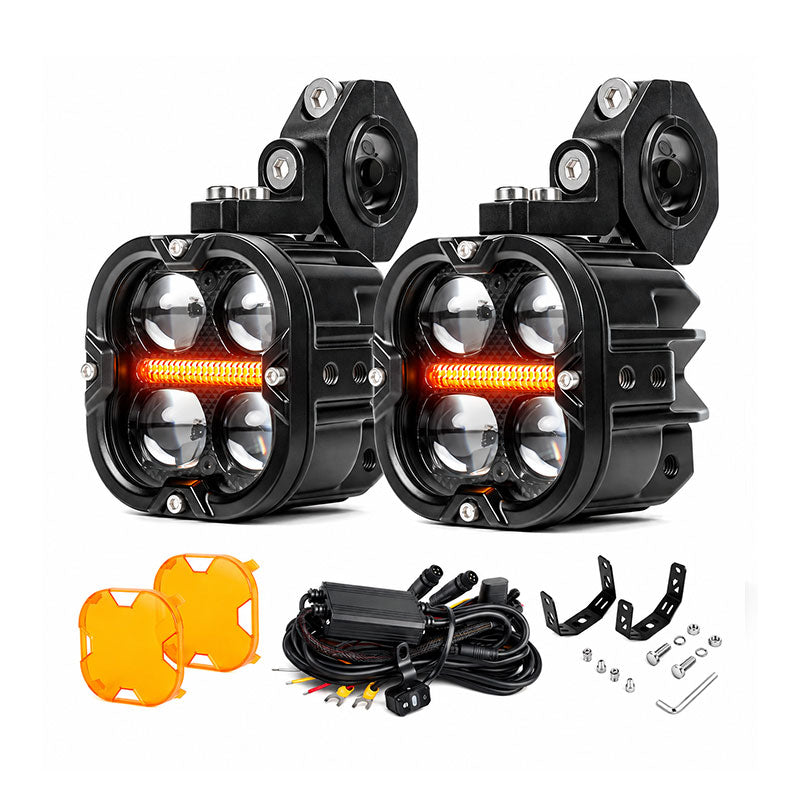 KTVMOTO LED Pods Motorcycle Headlight with Amber Beam & Wiring Kit-D35