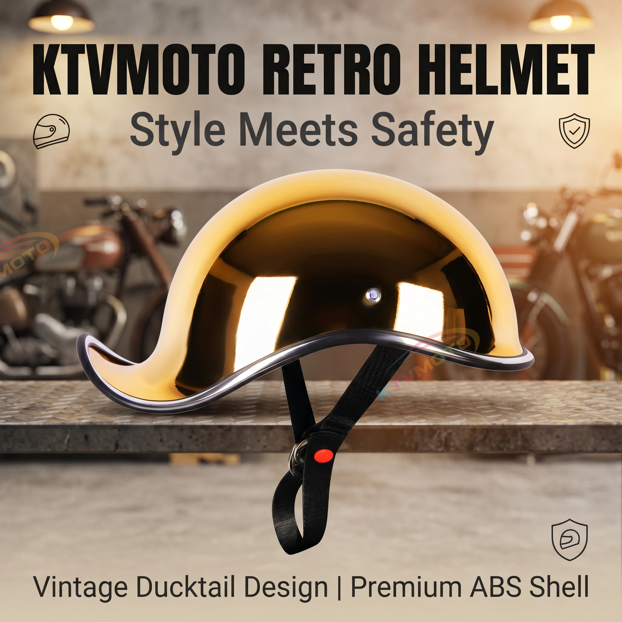 Chrome gold ducktail motorcycle half helmet-I42