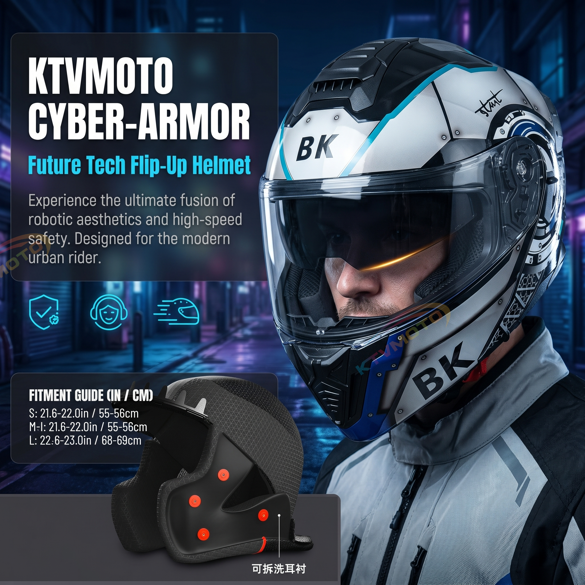 Dual-lens flip helmet-I100