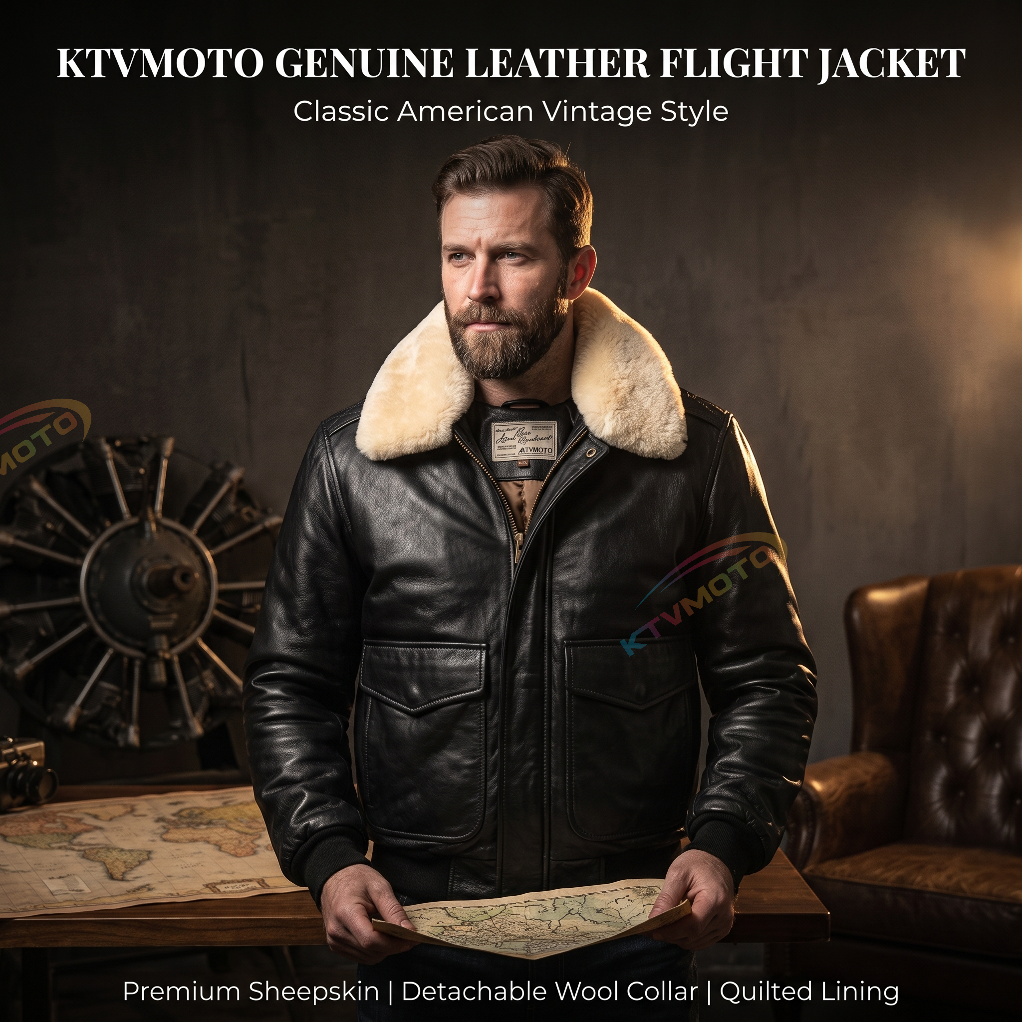 Genuine leather flight suit jacket-A51