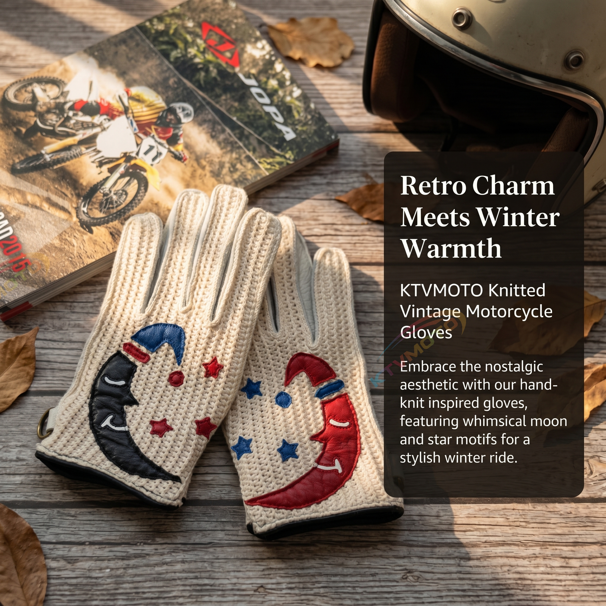 Knitted Retro Touchscreen Motorcycle Gloves-G58