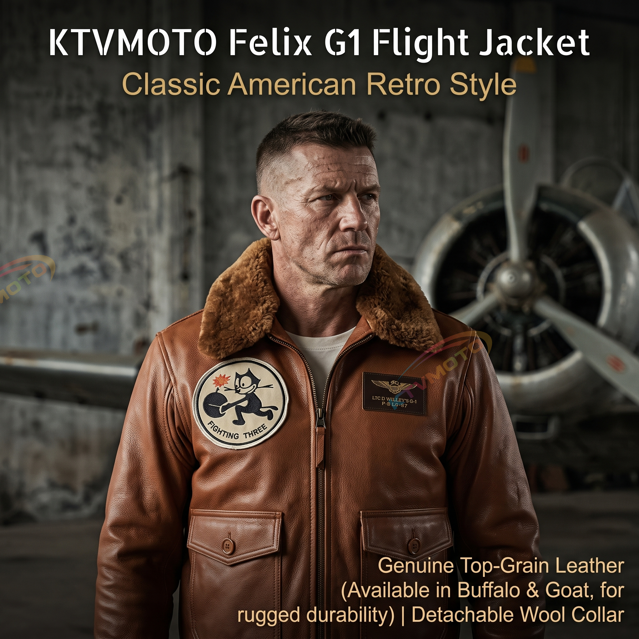 American-style Felix G1 Flight Jacket, made of genuine leather.-A50