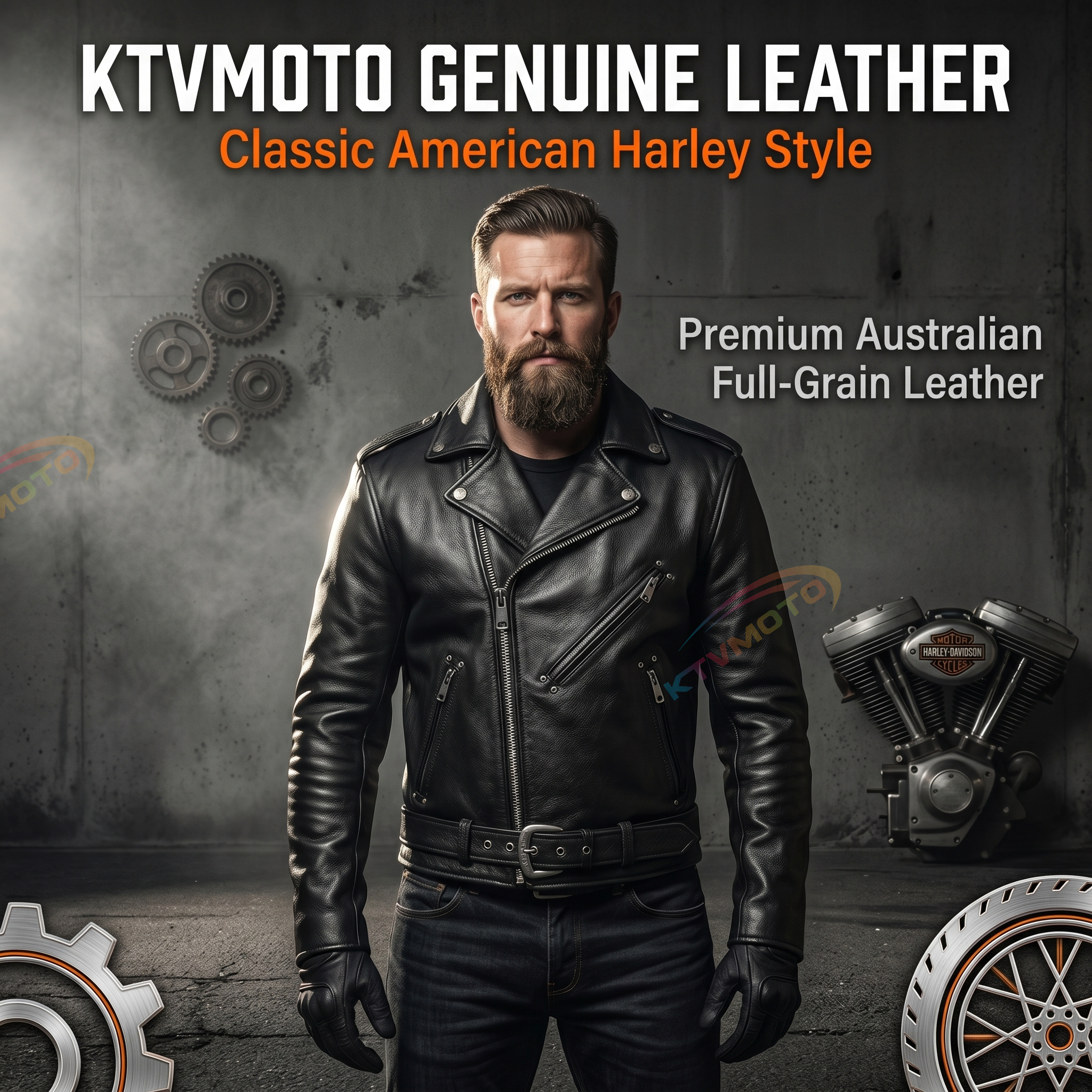 Genuine leather Harley motorcycle riding suit-A40