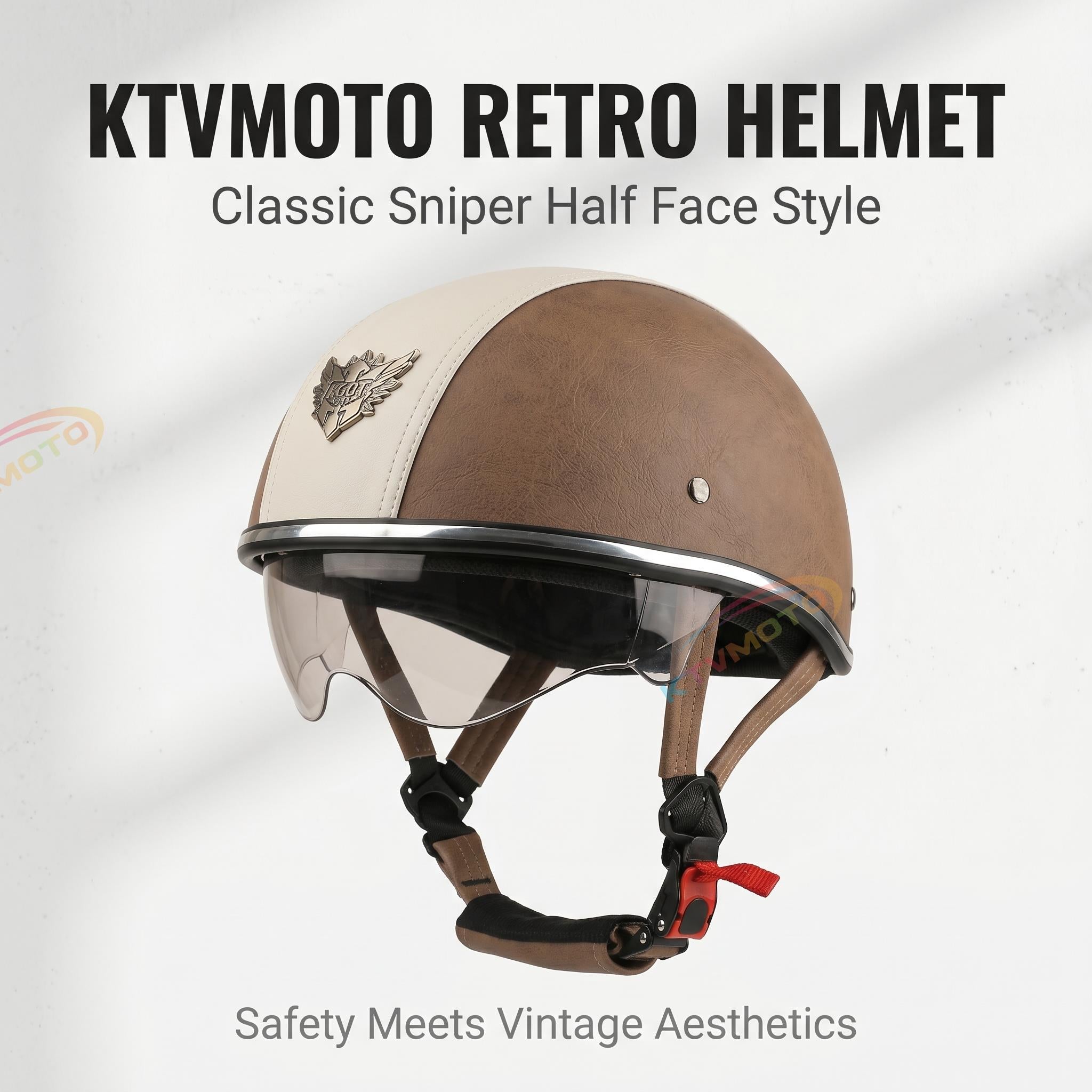 Retro two-tone cruiser motorcycle helmet with goggles-I23