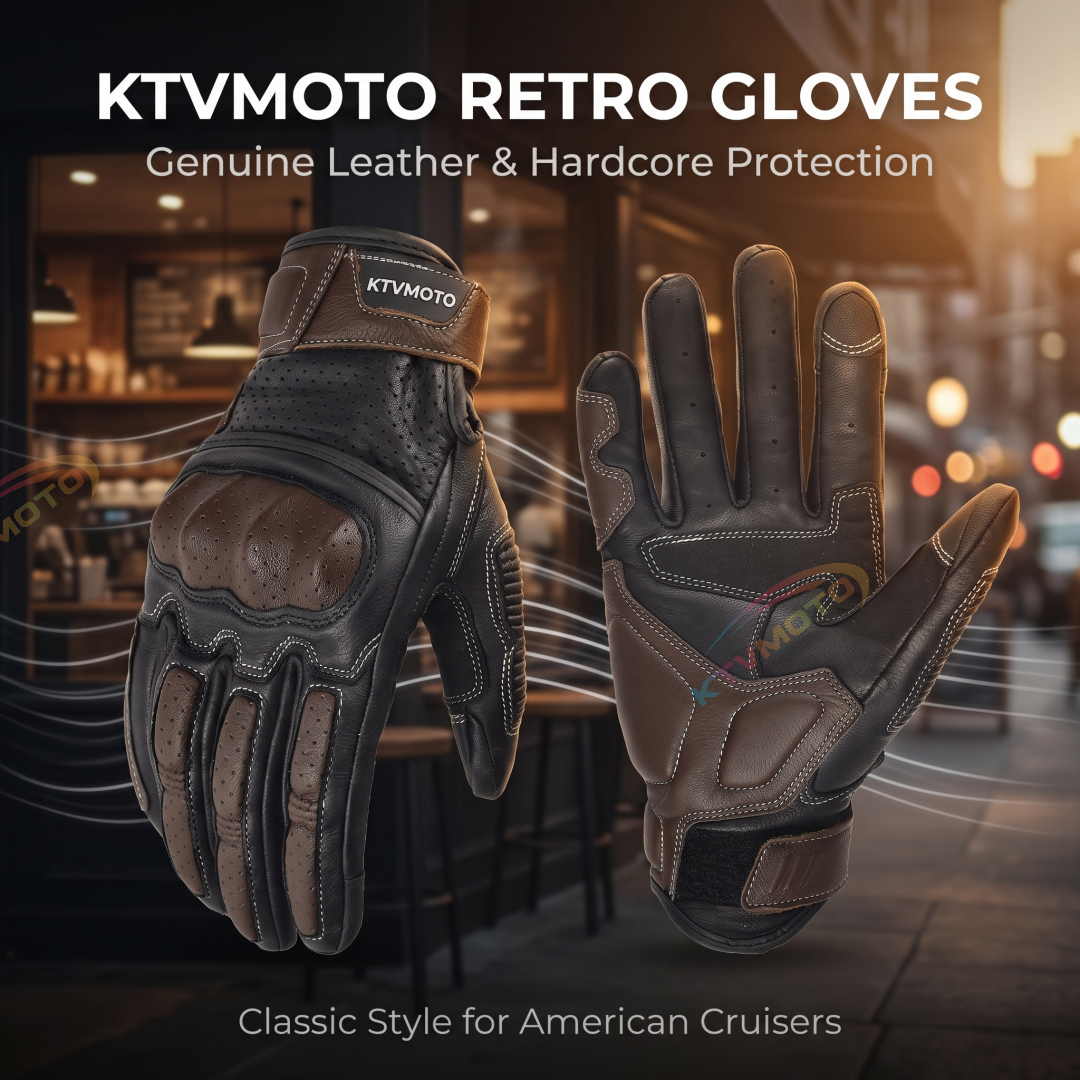 Retro genuine leather shockproof touchscreen motorcycle gloves-G96