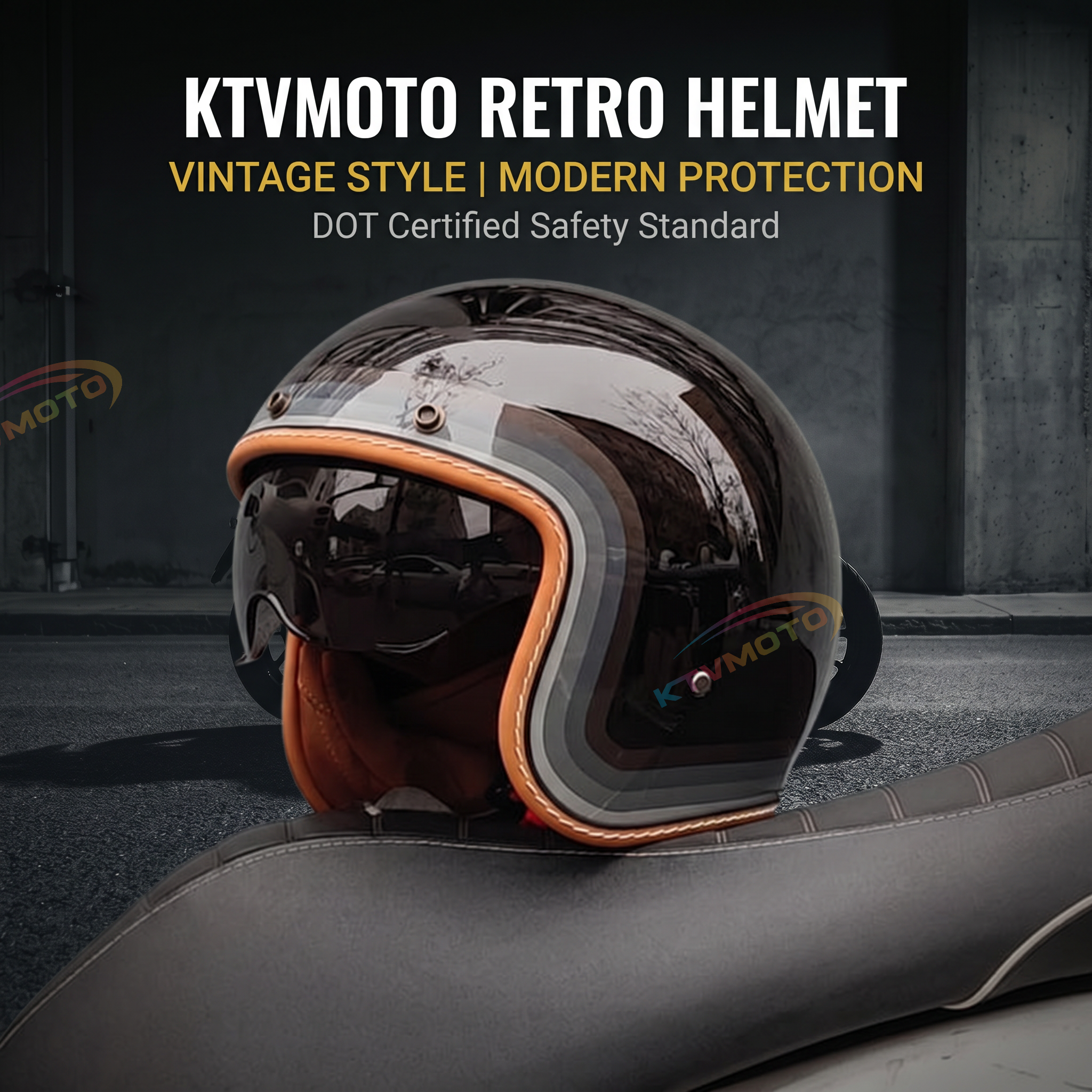 Retro-style open-face motorcycle helmet-I25