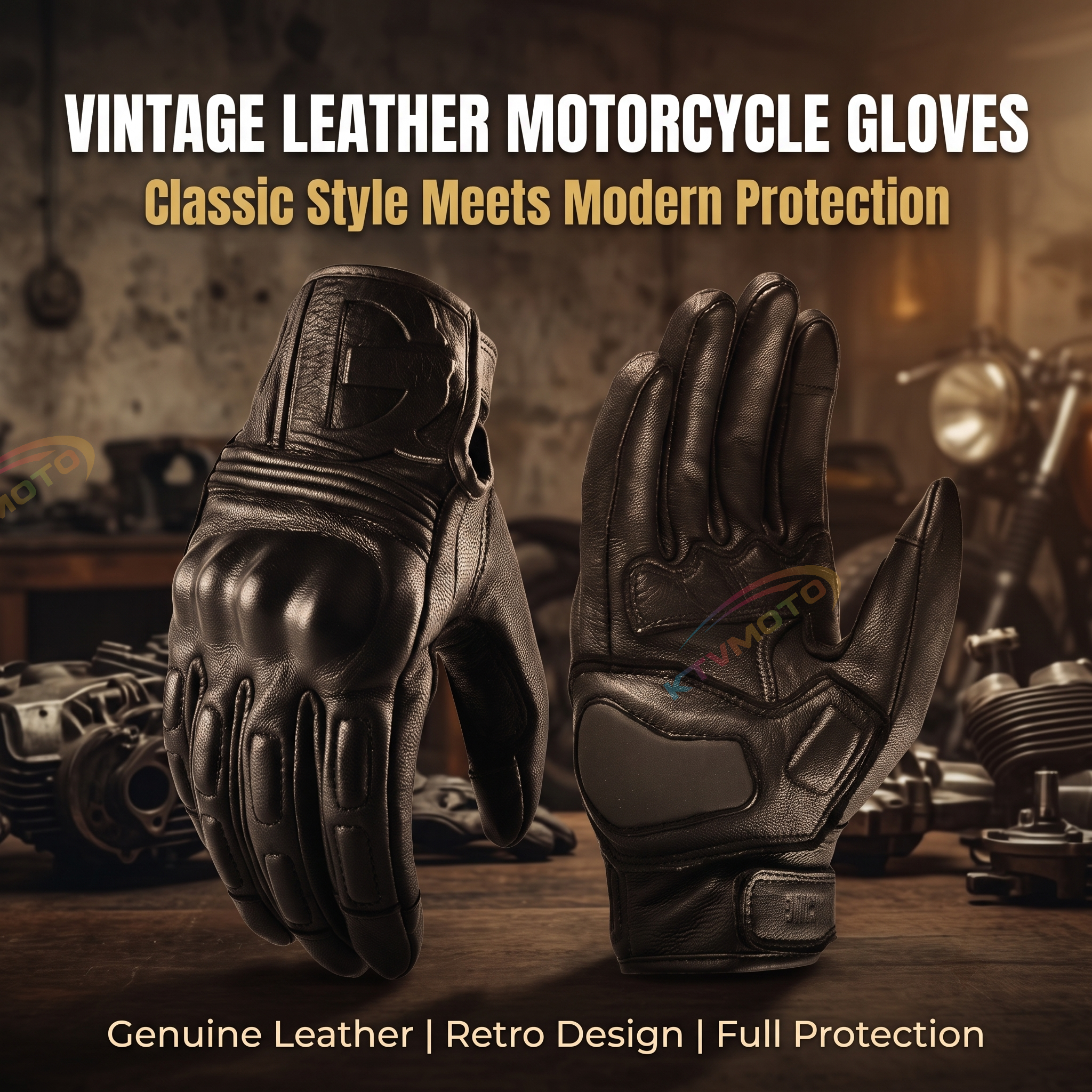 Genuine leather retro motorcycle riding gloves-G89