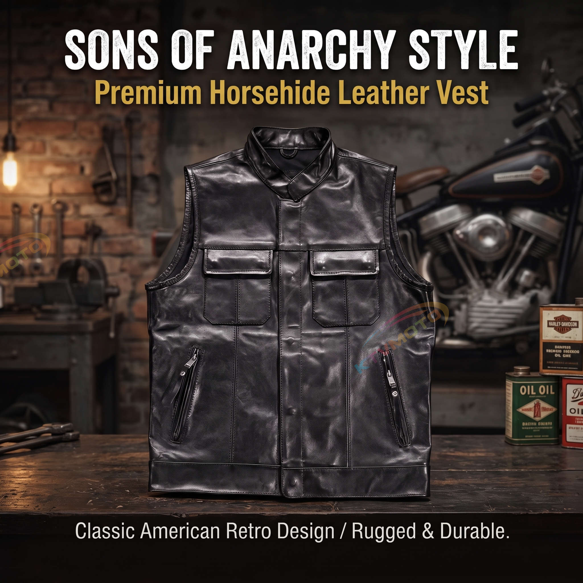 Sons of Anarchy Motorrad-Lederweste mit Stehkragen - A33