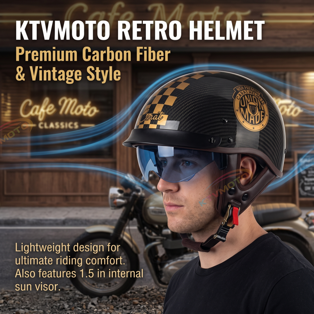 Lightweight Retro Carbon Fiber Motorcycle Half-Helmet-I138